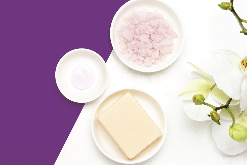 spa items against a purple background