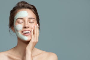 Woman at home face mask